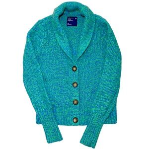 American Eagle Outfitters Chunky Knit Shawl Collar Cardigan Sweater Teal Sz. LG